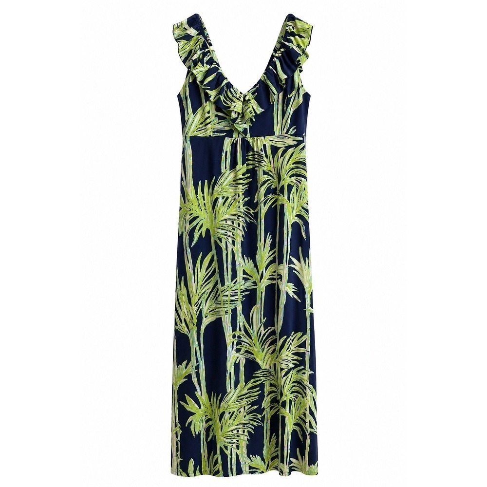 Vintage Lilly Pulitzer Samantha Maxi Dress Silk Sz Small Palm Print Ruffle Neck
